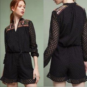 Anthropologie Romper Black Evensong Embroidered